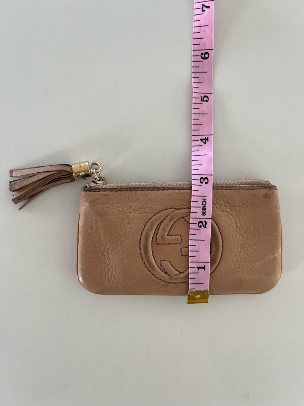 Gucci Soho Soho Leather Tassel Key Zip Pouch / Coin Purse – Rose Beige Camellia - Picture 11 of 14
